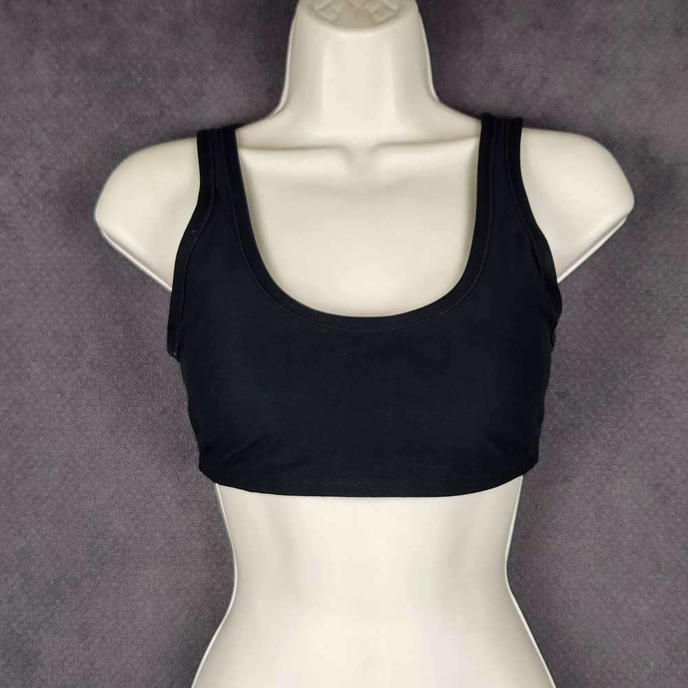 Alo Yoga Alosoft Center Stage Bra Womens Medium Black Scoop Neck Activewear